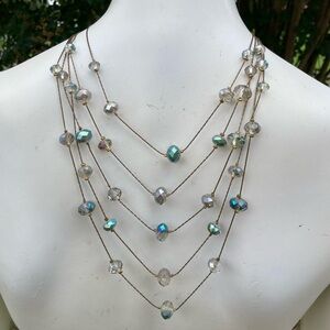 Ali Kahn 5 Strand Mermaid green Crystal Bead necklace 18” + 3” extender